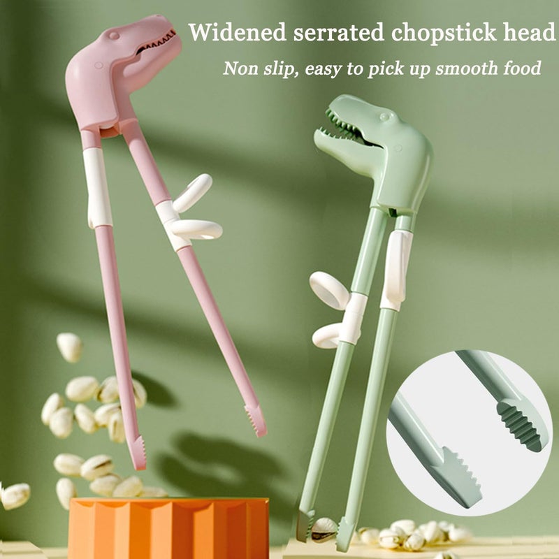 crayfomo Dinosaur Training Chopsticks,2pcs Chopsticks For Kids ,Reusable Chopsticks Learning Chopstick Helper,Pink+Green - Image 3